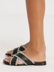 JD Williams Black Leather Cross-Over Slides in Extra Wide Fit - Image 4 of 5
