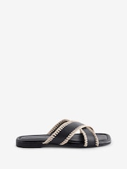 JD Williams Black Leather Cross-Over Slides in Extra Wide Fit - Image 5 of 5
