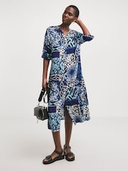JD Williams Blue Printed Kaftan Dress - Image 1 of 5