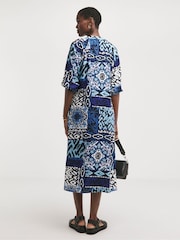 JD Williams Blue Printed Kaftan Dress - Image 2 of 5