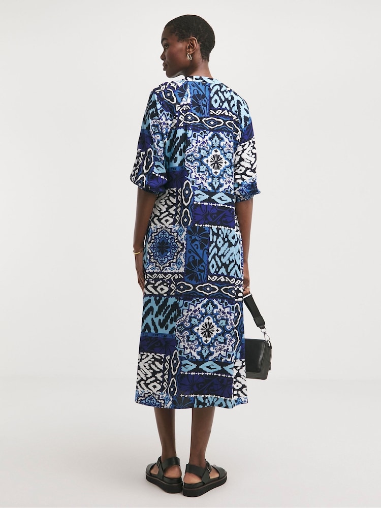 JD Williams Blue Printed Kaftan Dress - Image 2 of 5 JD Williams Blue Printed Kaftan Dress - Image 2 of 5