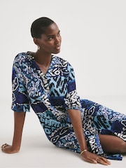 JD Williams Blue Printed Kaftan Dress - Image 3 of 5