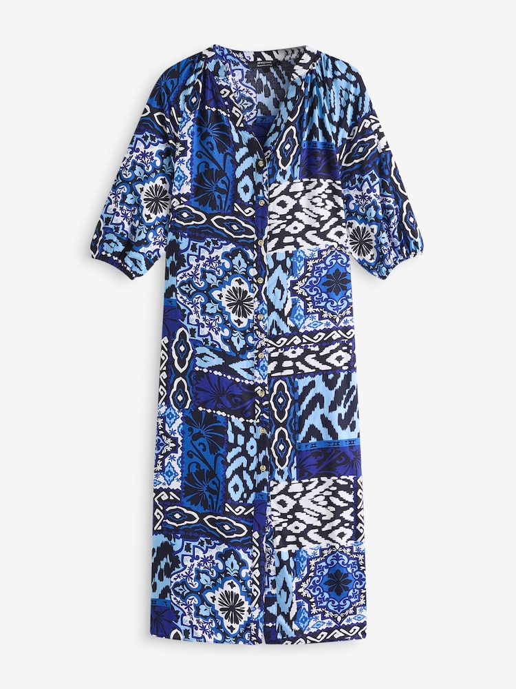 JD Williams Blue Printed Kaftan Dress - Image 5 of 5 JD Williams Blue Printed Kaftan Dress - Image 5 of 5