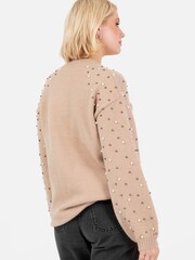 Lovedrobe Pearl Embellished Long Length Cable Knit Jumper - Image 5 of 6