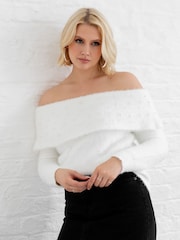 Lovedrobe Pearl Detail Bardot Jumper Dress - Image 1 of 6