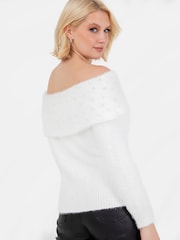 Lovedrobe Pearl Detail Bardot Jumper Dress - Image 2 of 6