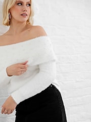 Lovedrobe Pearl Detail Bardot Jumper Dress - Image 3 of 6