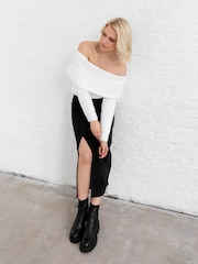 Lovedrobe Pearl Detail Bardot Jumper Dress - Image 5 of 6