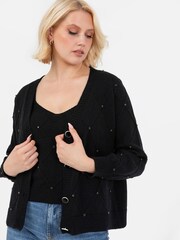 črna - Lovedrobe Diamante Cardigan And Crop Set - Slika 3 iz 6