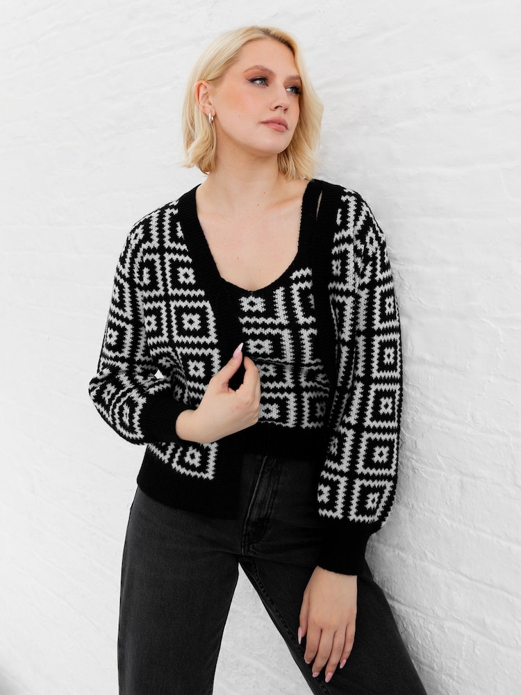 Lovedrobe Geometric Printed Cardi & Crop Set - Image 1 of 6