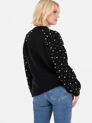 Lovedrobe Pearl Embellished Long Length Cable Knit Jumper - Image 2 of 6