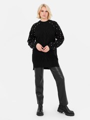 Lovedrobe Pearl Embellished Long Length Cable Knit Jumper - Image 3 of 6