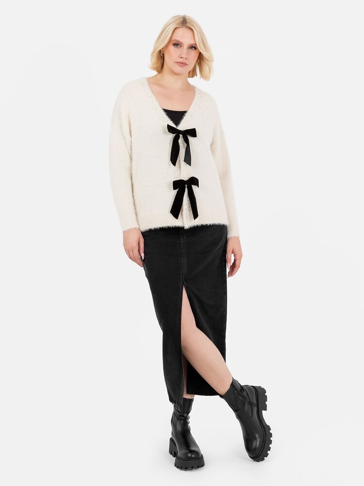 Lovedrobe Pearl Trim Cardigan With Velvet Bows - Image 1 of 6