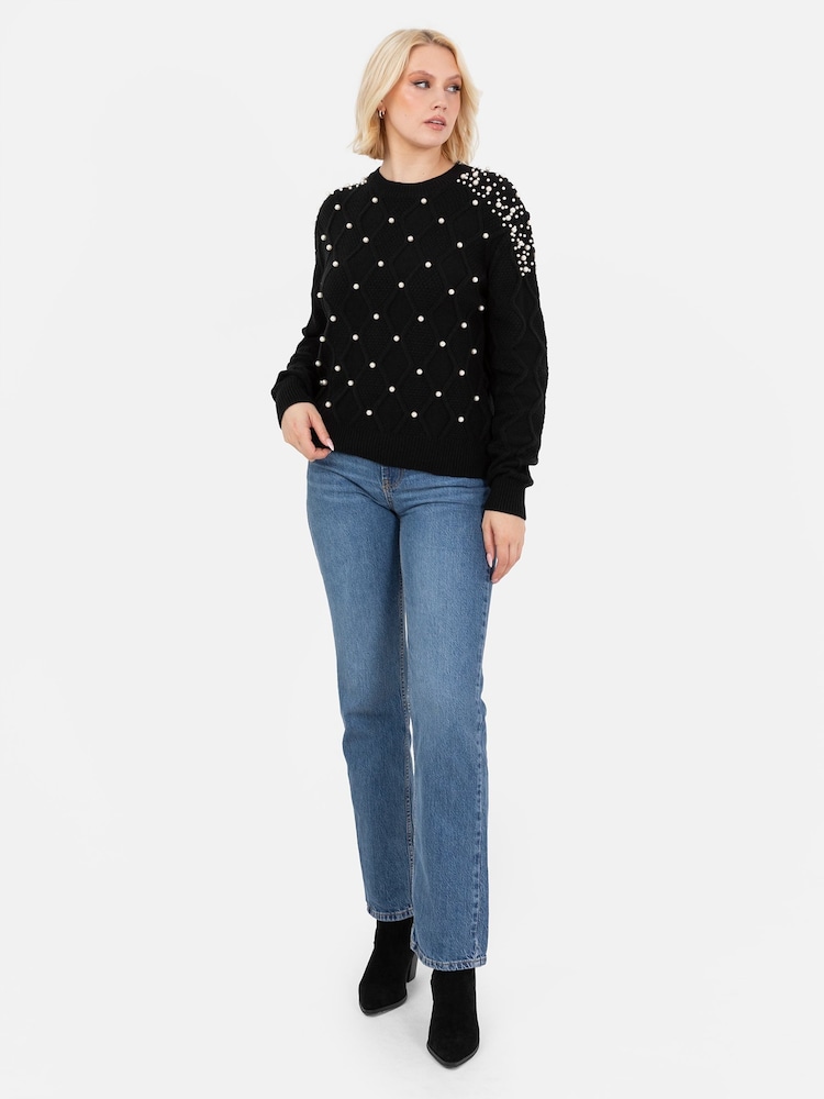 Lovedrobe Pearl Embellished Cable Knit Jumper - Image 1 of 4