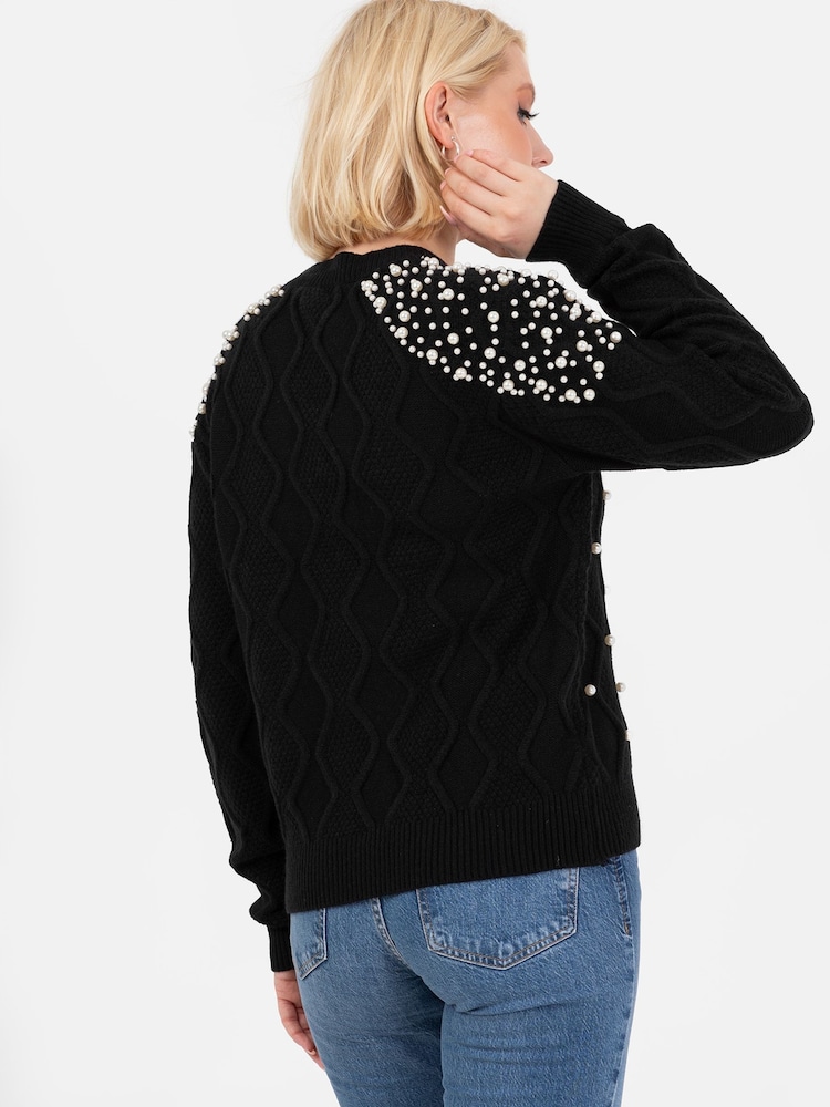 Lovedrobe Pearl Embellished Cable Knit Jumper - Image 2 of 4