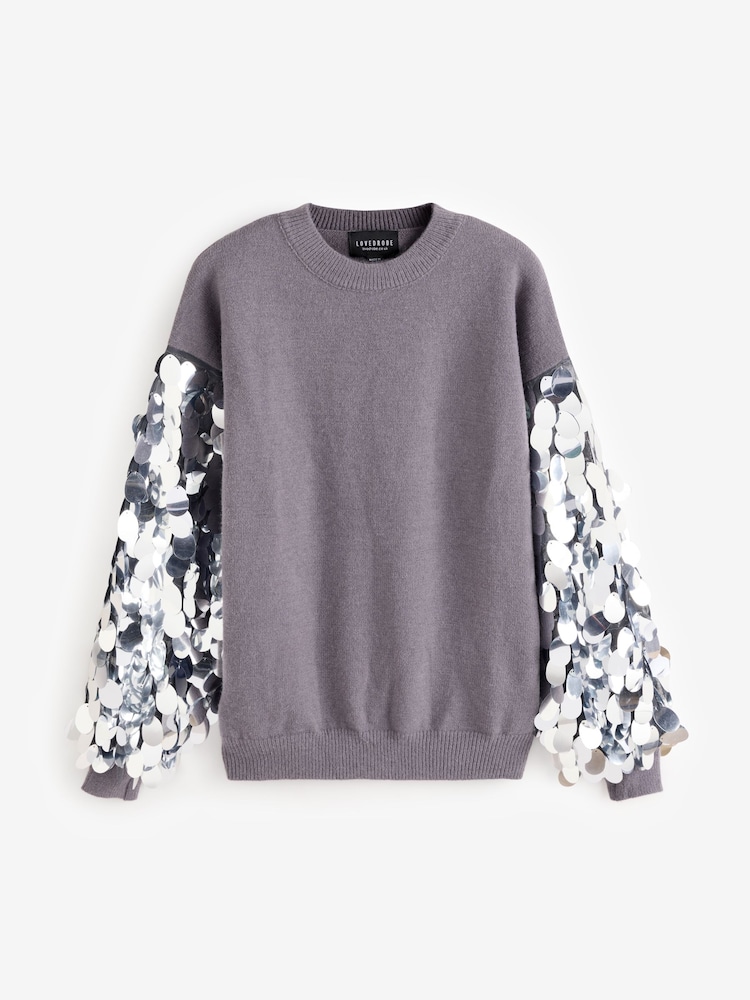 Lovedrobe Grey Disc Sequin Sleeve Detail Jumper - Image 1 of 1