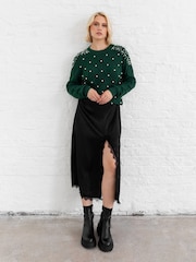 Lovedrobe Pearl Embellished Cable Knit Jumper - Image 1 of 6