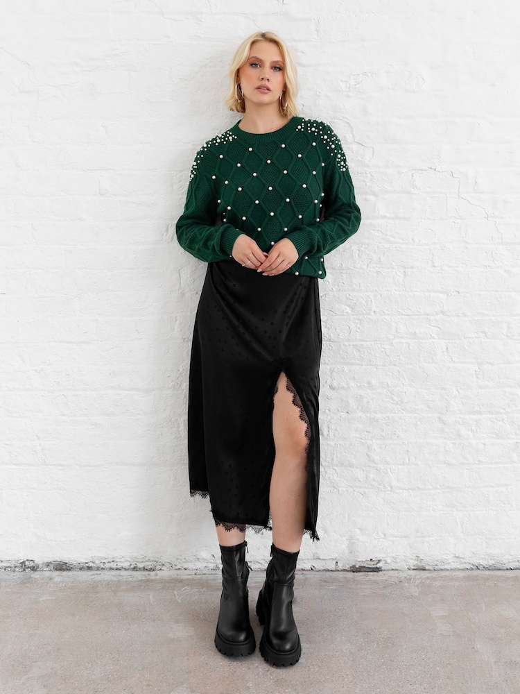 Lovedrobe Pearl Embellished Cable Knit Jumper - Image 1 of 6