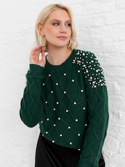 Lovedrobe Pearl Embellished Cable Knit Jumper - Image 3 of 6