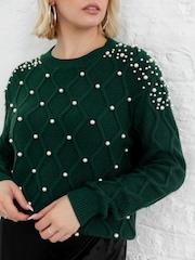 Lovedrobe Pearl Embellished Cable Knit Jumper - Image 5 of 6