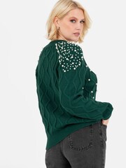 Lovedrobe Pearl Embellished Cable Knit Jumper - Image 6 of 6