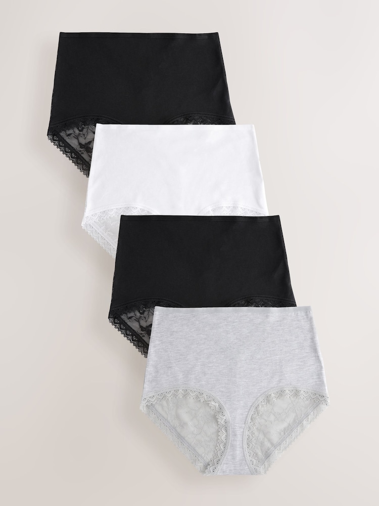 Black / White / Grey Marl Full Brief Full Brief Modal Ultimate Comfort Lace Knickers 4 Pack - Image 1 of 7