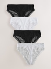 Black / White / Grey Marl High Leg Full Brief Modal Ultimate Comfort Lace Knickers 4 Pack - Image 1 of 7