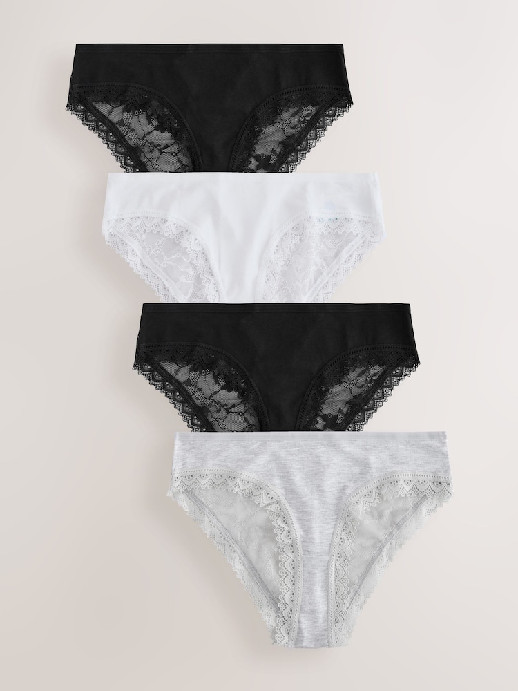 Black / White / Grey Marl High Leg Full Brief Modal Ultimate Comfort Lace Knickers 4 Pack - Image 1 of 7