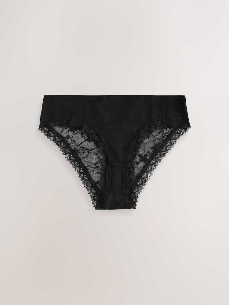 Black / White / Grey Marl High Leg Full Brief Modal Ultimate Comfort Lace Knickers 4 Pack - Image 2 of 7