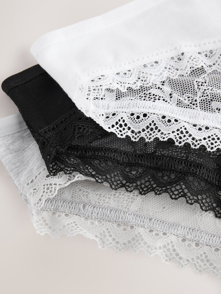 Black / White / Grey Marl High Leg Full Brief Modal Ultimate Comfort Lace Knickers 4 Pack - Image 7 of 7