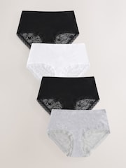 Black / White / Grey Marl Midi Full Brief Modal Ultimate Comfort Lace Knickers 4 Pack - Image 1 of 7
