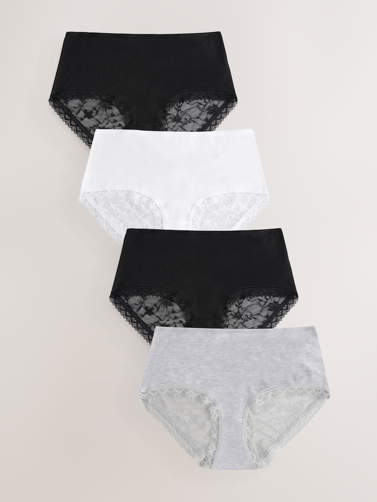 Black / White / Grey Marl Midi Full Brief Modal Ultimate Comfort Lace Knickers 4 Pack - Image 1 of 7