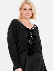 Lovedrobe Pearl Trim Cardigan With Velvet Bows - Image 3 of 6