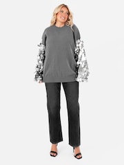 Lovedrobe Grey Disc Sequin Sleeve Detail Jumper - Image 2 of 5