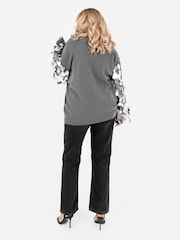 Lovedrobe Grey Disc Sequin Sleeve Detail Jumper - Image 3 of 5