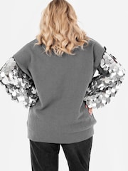 Lovedrobe Grey Disc Sequin Sleeve Detail Jumper - Image 4 of 5