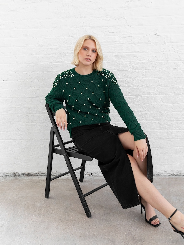 Lovedrobe Pearl Embellished Cable Knit Jumper - Image 2 of 7