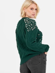 Lovedrobe Pearl Embellished Cable Knit Jumper - Image 6 of 7