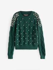 Lovedrobe Pearl Embellished Cable Knit Jumper - Image 7 of 7