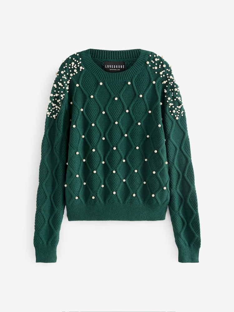 Lovedrobe Pearl Embellished Cable Knit Jumper - Image 7 of 7