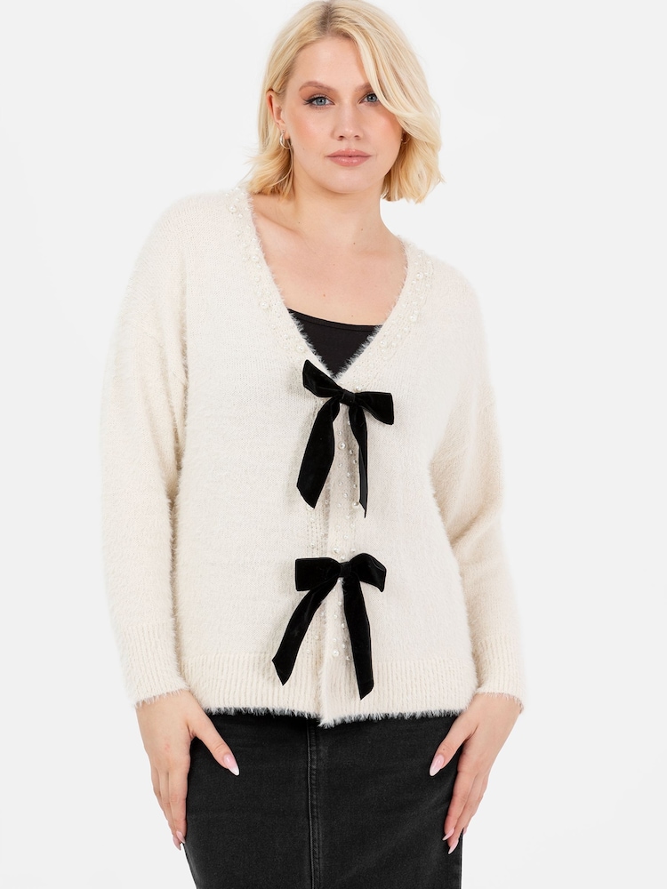 Lovedrobe Pearl Trim Cardigan With Velvet Bows - Image 1 of 7