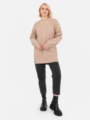 Lovedrobe Pearl Embellished Long Length Cable Knit Jumper - Image 4 of 6