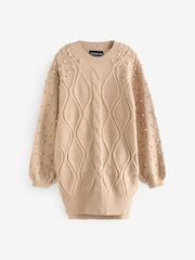 Lovedrobe Pearl Embellished Long Length Cable Knit Jumper - Image 6 of 6