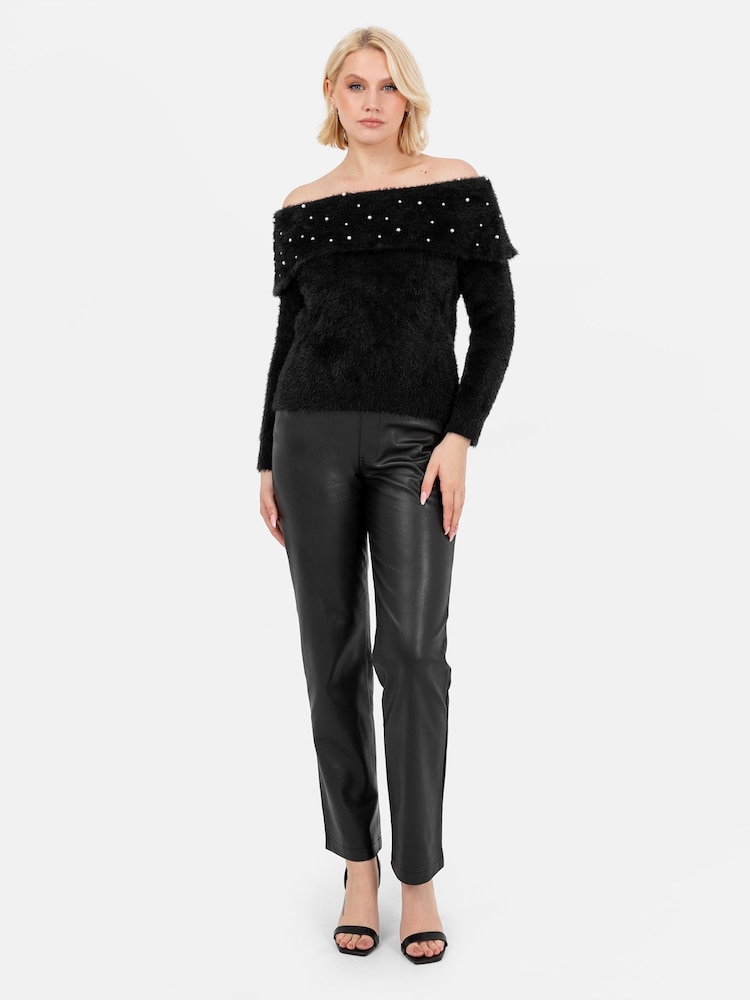 Lovedrobe Pearl Detail Bardot Jumper Dress - Image 1 of 6 Lovedrobe Pearl Detail Bardot Jumper Dress - Image 1 of 6