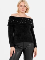 Lovedrobe Pearl Detail Bardot Jumper Dress - Image 3 of 6