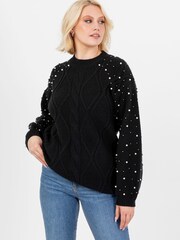 Lovedrobe Pearl Embellished Long Length Cable Knit Jumper - Image 3 of 6