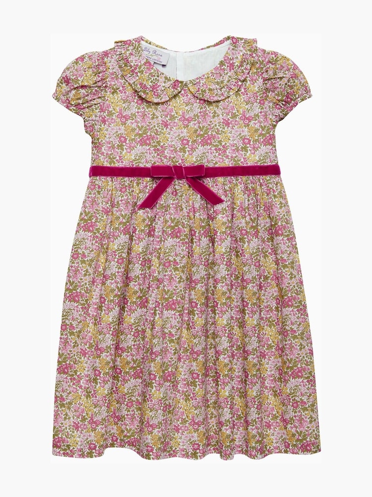 Trotters London Pink Liberty Print Penny 100% Cotton Floral Bow Dress - Image 1 of 3