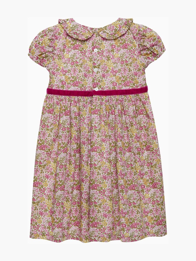 Trotters London Pink Liberty Print Penny 100% Cotton Floral Bow Dress - Image 2 of 3