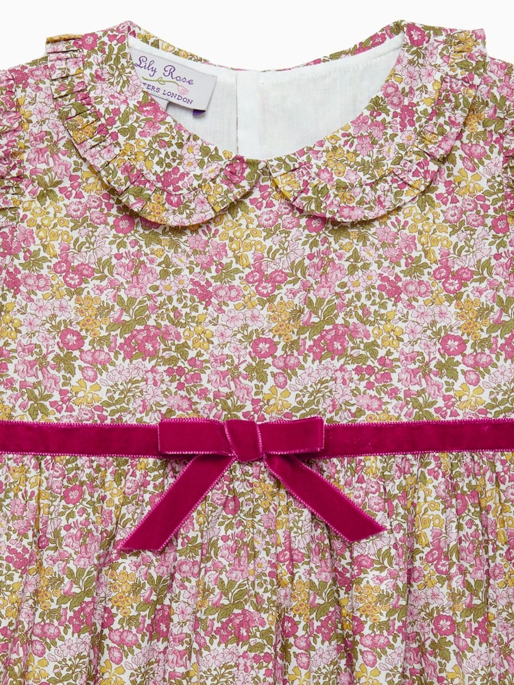 Trotters London Pink Liberty Print Penny 100% Cotton Floral Bow Dress - Image 3 of 3