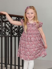 Trotters London Red Liberty Print Strawberry Thief Smocked 100% Cotton Dress - Image 1 of 6
